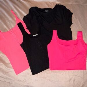 Women’s Black & Hot Pink Tank Top Set - 4 Pack